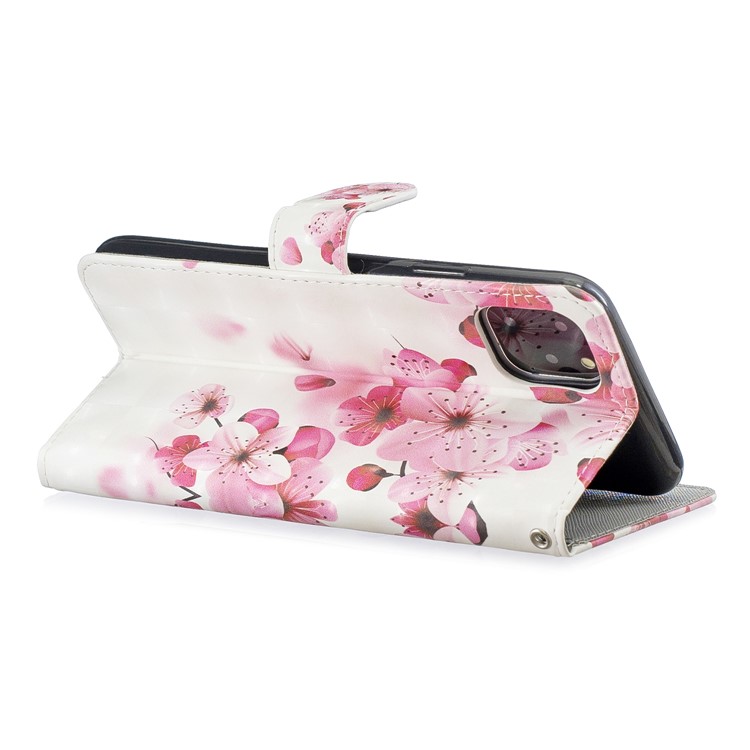 Light Spot Decor Pattern Printing Leather Wallet Phone Case for Apple iPhone 11 6.1 inch - Pink Flower-3