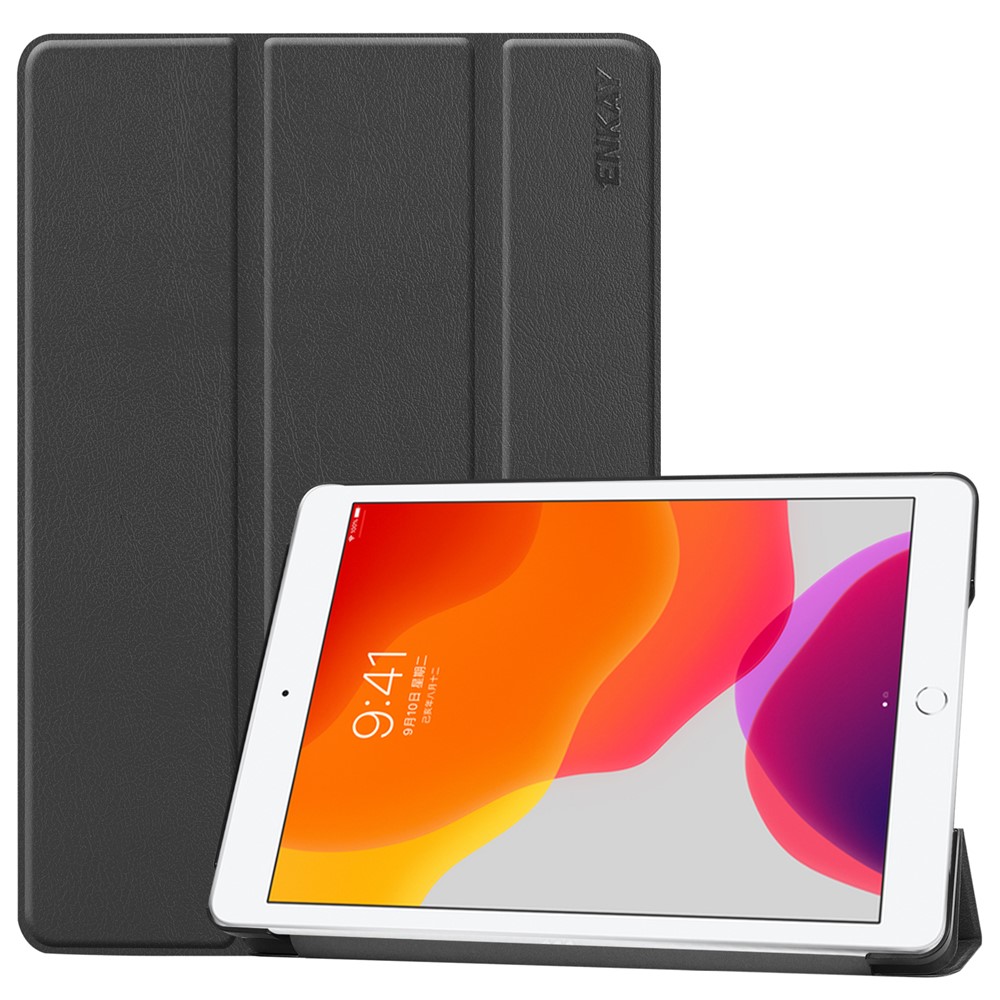 ENKAY Smart Leather Cover Shell with Tri-fold Stand Casing for iPad 10.2 (2019) - Black-1