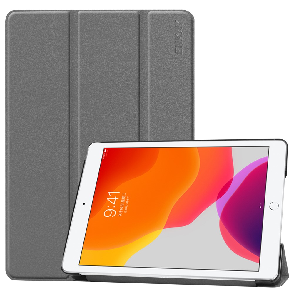 ENKAY Smart Leather Cover Shell with Tri-fold Stand Casing for iPad 10.2 (2019) - Grey-1
