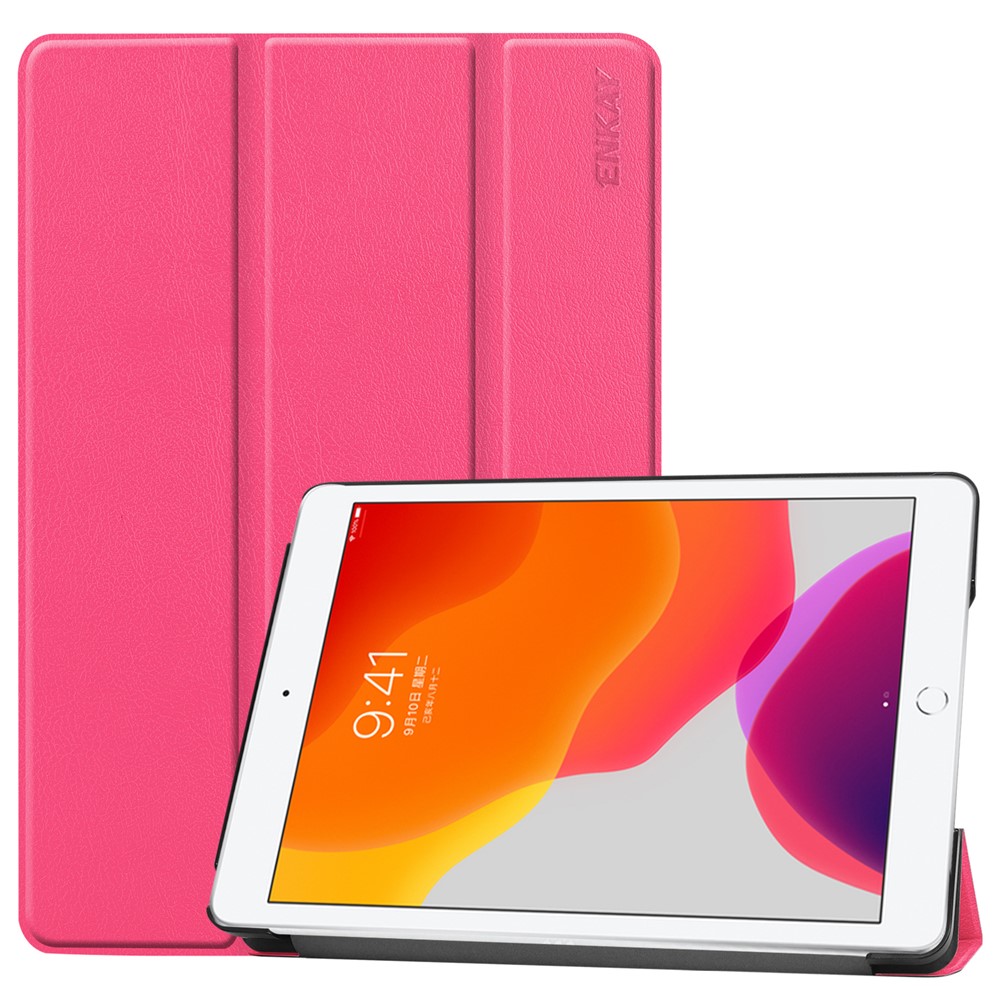 ENKAY Smart Leather Cover Shell with Tri-fold Stand Casing for iPad 10.2 (2019) - Rose-1