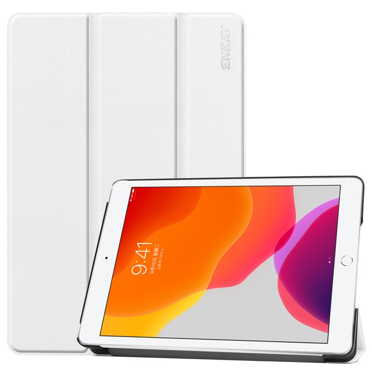 ENKAY Smart Leather Cover Shell with Tri-fold Stand Casing for iPad 10.2 (2019) - White-1