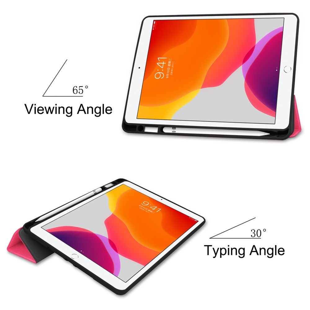 ENKAY Tri-fold Stand PU Leather Tablet Cover with Pen Holder for Apple iPad 10.2 (2019) - Pink-5