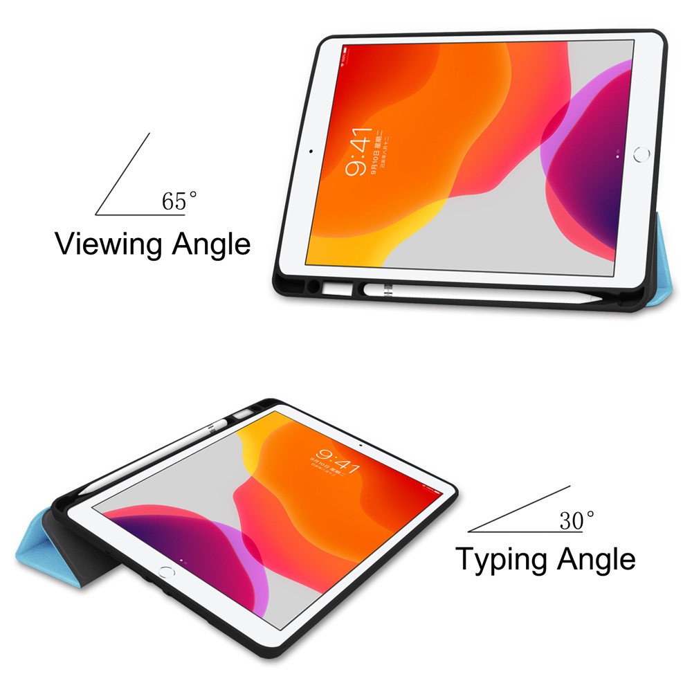 ENKAY Tri-fold Stand PU Leather Tablet Cover with Pen Holder for Apple iPad 10.2 (2019) - Blue-5