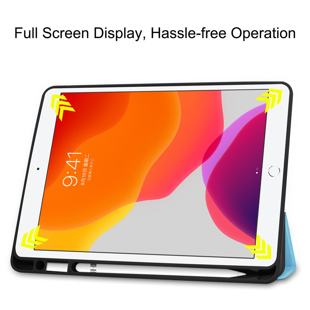 ENKAY Tri-fold Stand PU Leather Tablet Cover with Pen Holder for Apple iPad 10.2 (2019) - Blue-6