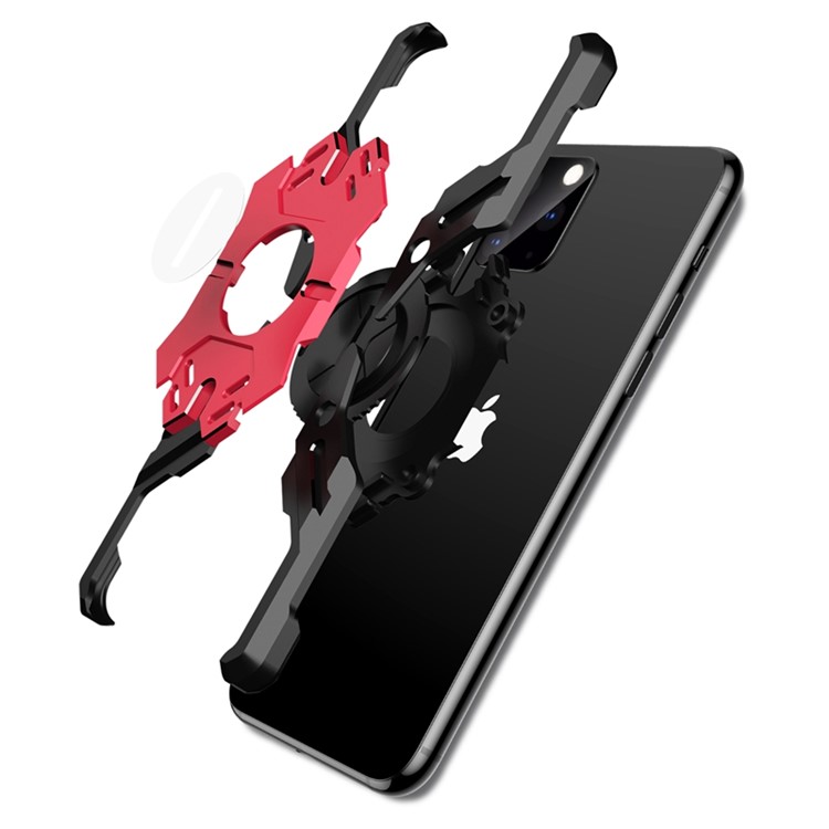 Hero Series X-Shaped Metal Bumper with Kickstand Phone Shell for iPhone 11 Pro 5.8-inch - Black / Red-6