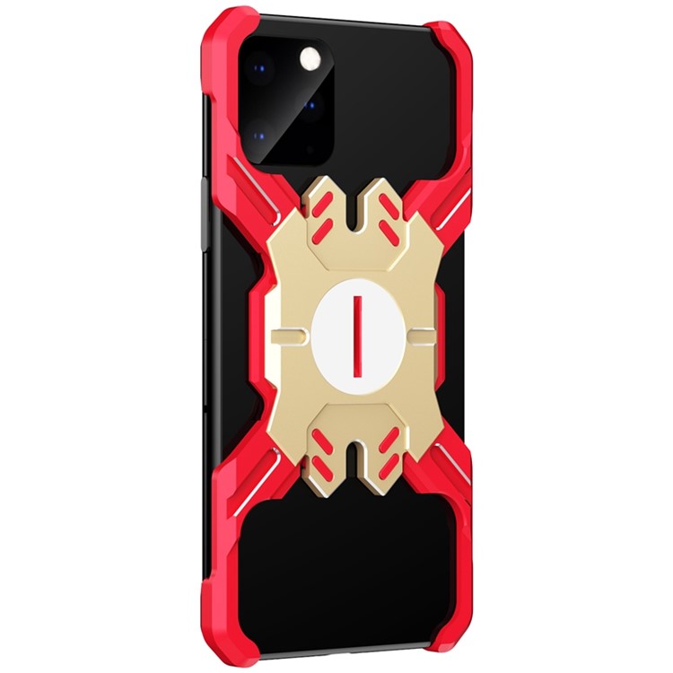 Hero Series X-Shaped Metal Bumper with Kickstand Phone Shell for iPhone 11 Pro 5.8-inch - Gold / Red-1