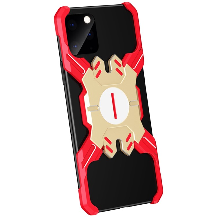 Heroes Series Bumper Frame for iPhone 11 Pro Max 6.5 inch Hollow X-Shaped Metal Bumper Casing - Red/Gold-5
