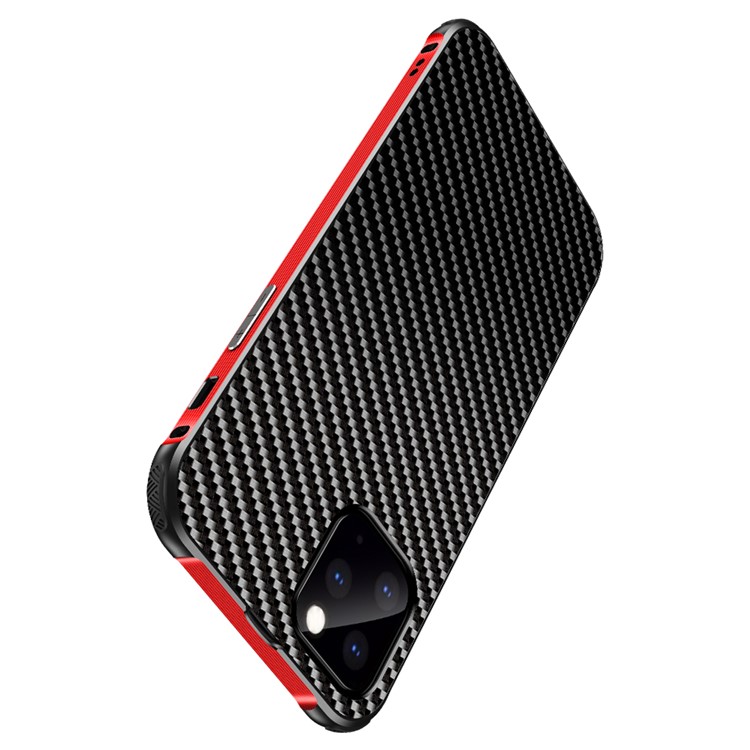 Carbon Fiber Texture Detachable 2-in-1 Non-slip Frame Metal Back Case for iPhone 11 Pro 5.8 inch - Red-10