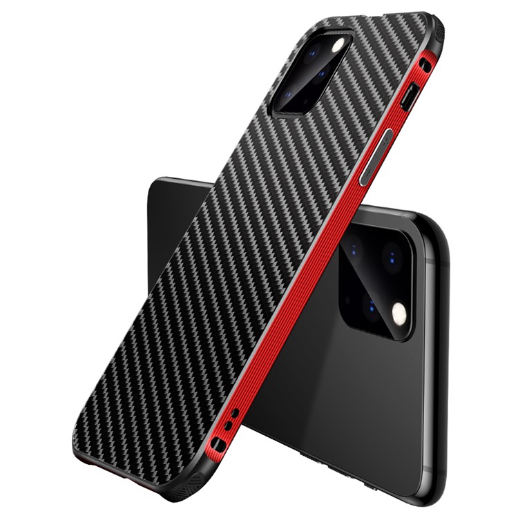 Carbon Fiber Texture Detachable 2-in-1 Non-slip Frame Metal Back Case for iPhone 11 Pro 5.8 inch - Red-2