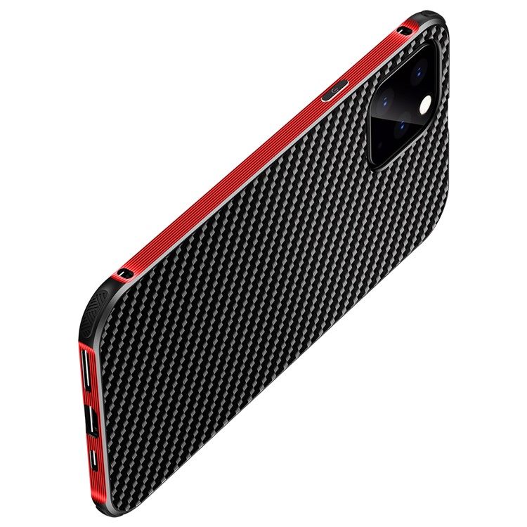 Carbon Fiber Texture Detachable 2-in-1 Non-slip Frame Metal Back Case for iPhone 11 Pro 5.8 inch - Red-4