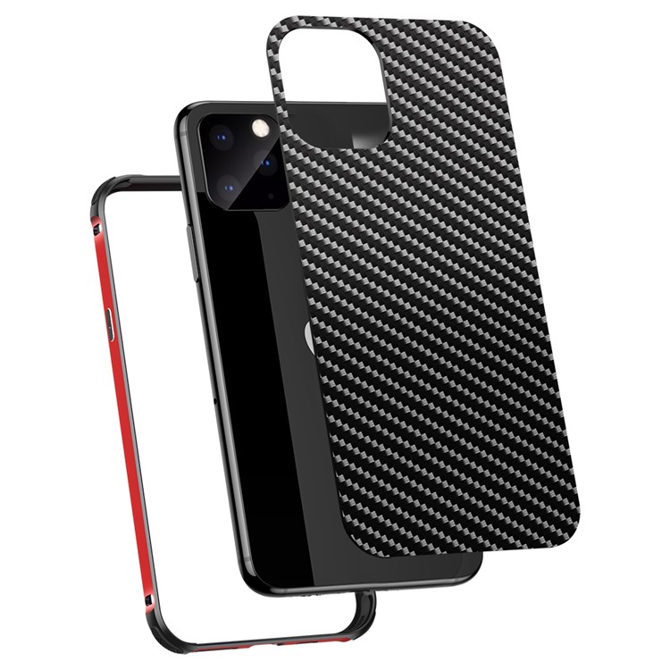 Carbon Fiber Texture Detachable 2-in-1 Non-slip Frame Metal Back Case for iPhone 11 Pro 5.8 inch - Red-5