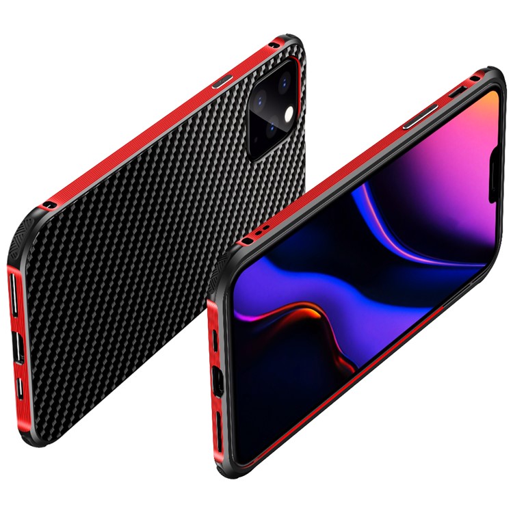 Carbon Fiber Texture Detachable 2-in-1 Non-slip Frame Metal Back Case for iPhone 11 Pro 5.8 inch - Red-9