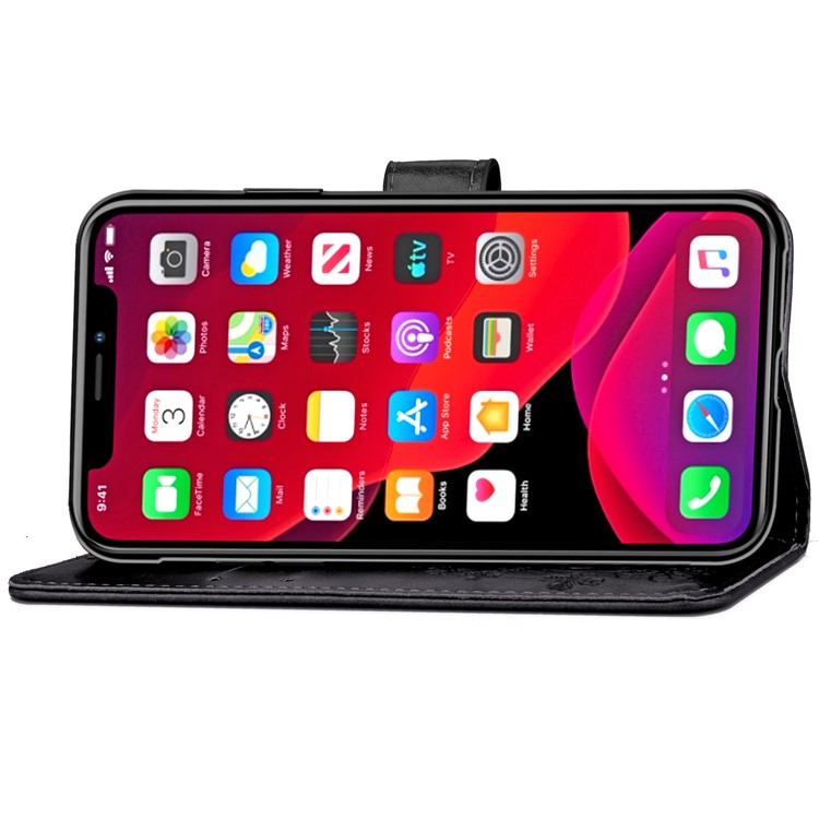 Imprint Clover Wallet Flip Leather Shell for iPhone 11 Pro 5.8 inch - Black-7