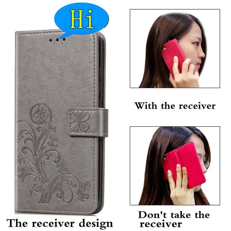 Imprint Clover Wallet Flip Leather Shell for iPhone 11 Pro 5.8 inch - Grey-10