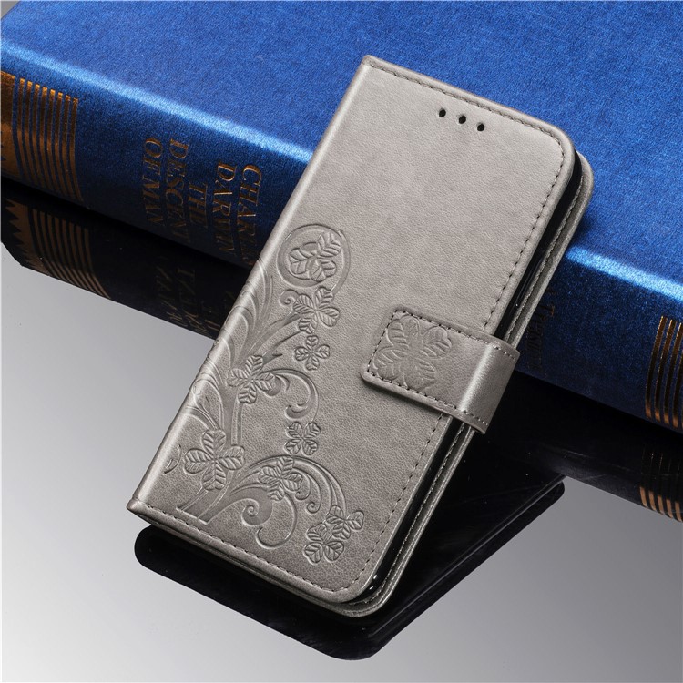 Imprint Clover Wallet Flip Leather Shell for iPhone 11 Pro 5.8 inch - Grey-12