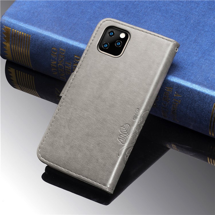 Imprint Clover Wallet Flip Leather Shell for iPhone 11 Pro 5.8 inch - Grey-13