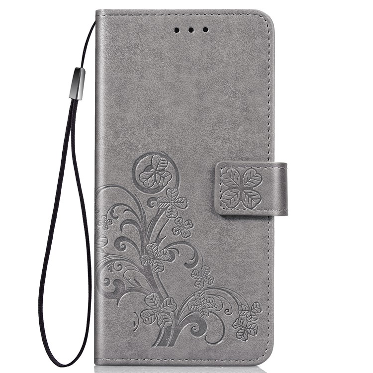 Imprint Clover Wallet Flip Leather Shell for iPhone 11 Pro 5.8 inch - Grey-2