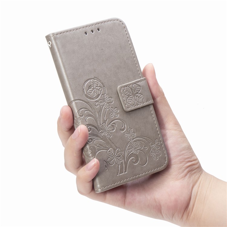 Imprint Clover Wallet Flip Leather Shell for iPhone 11 Pro 5.8 inch - Grey-4