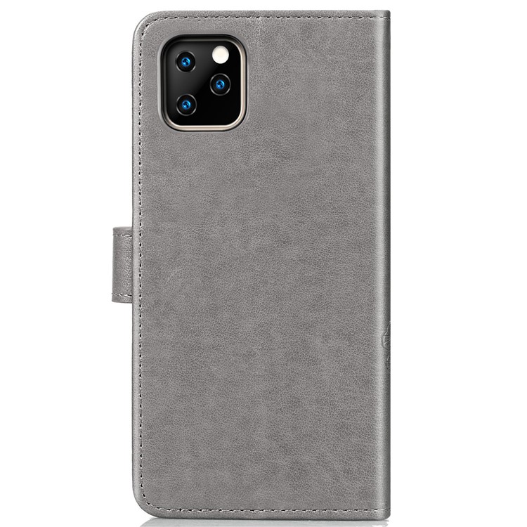 Imprint Clover Wallet Flip Leather Shell for iPhone 11 Pro 5.8 inch - Grey-5