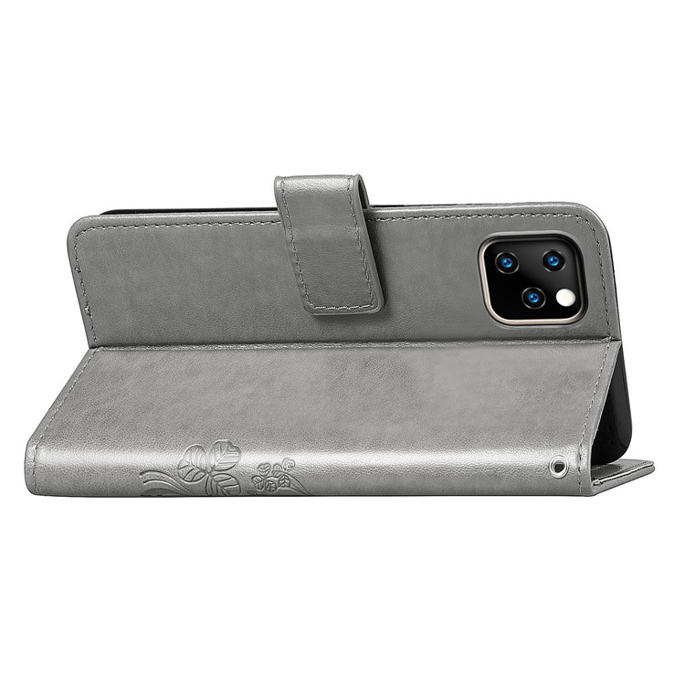 Imprint Clover Wallet Flip Leather Shell for iPhone 11 Pro 5.8 inch - Grey-7