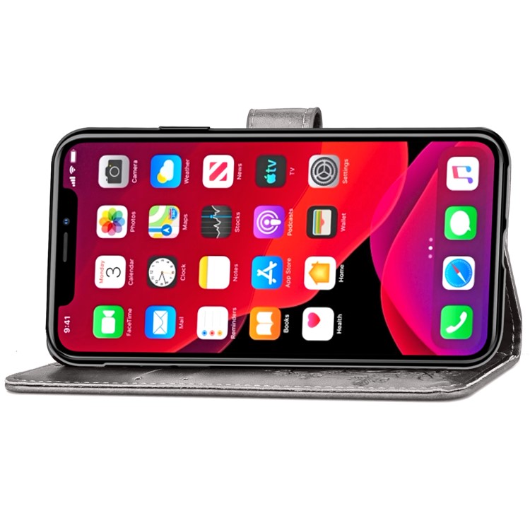 Imprint Clover Wallet Flip Leather Shell for iPhone 11 Pro 5.8 inch - Grey-8