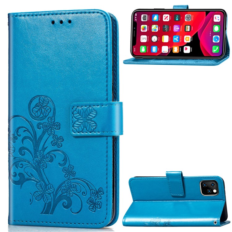 Imprint Clover Wallet Flip Leather Shell for iPhone 11 Pro 5.8 inch - Blue-1