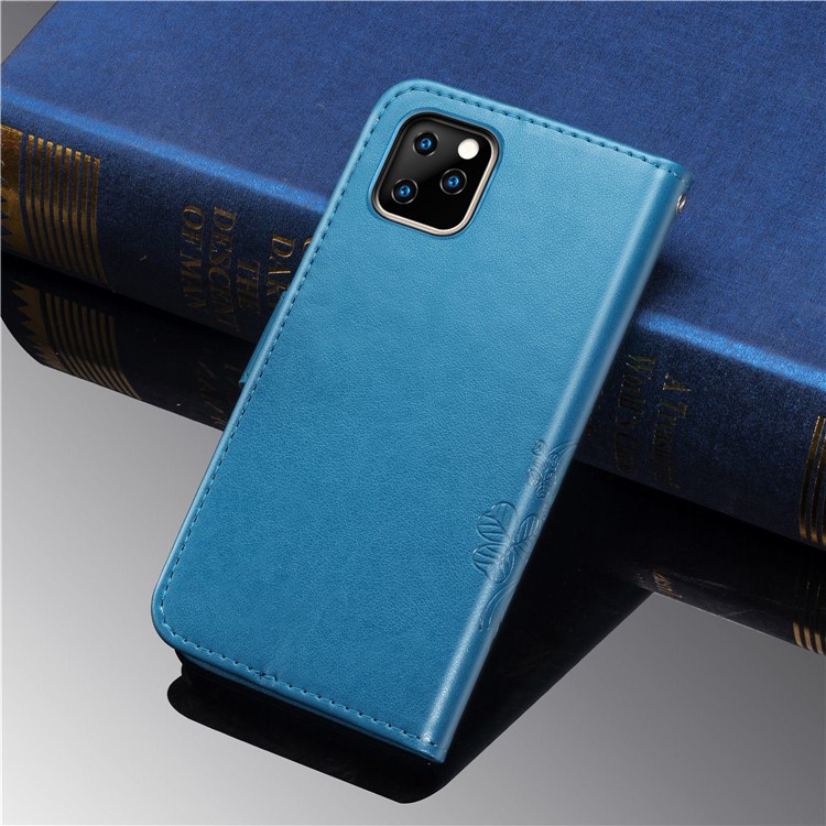 Imprint Clover Wallet Flip Leather Shell for iPhone 11 Pro 5.8 inch - Blue-13