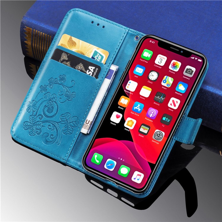 Imprint Clover Wallet Flip Leather Shell for iPhone 11 Pro 5.8 inch - Blue-14