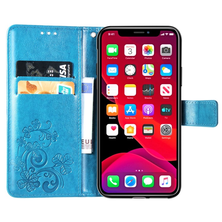 Imprint Clover Wallet Flip Leather Shell for iPhone 11 Pro 5.8 inch - Blue-6