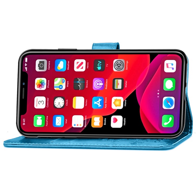 Imprint Clover Wallet Flip Leather Shell for iPhone 11 Pro 5.8 inch - Blue-7