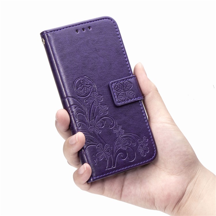 Imprint Clover Style Leather Wallet Stand Mobile Cell Shell for iPhone 11 6.1 inch - Purple-11
