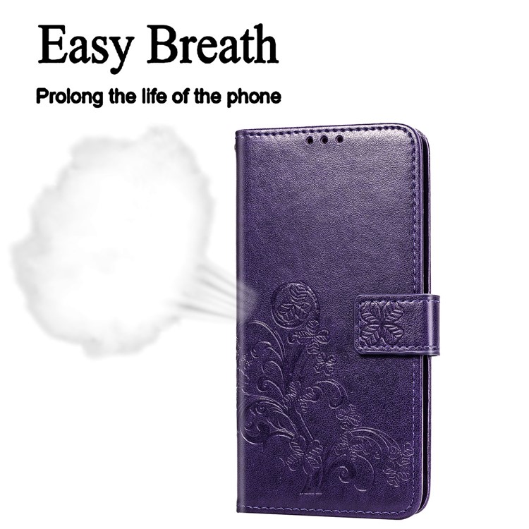 Imprint Clover Style Leather Wallet Stand Mobile Cell Shell for iPhone 11 6.1 inch - Purple-12