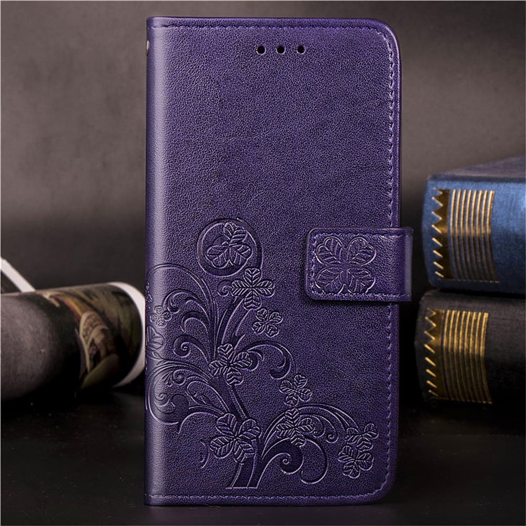 Imprint Clover Style Leather Wallet Stand Mobile Cell Shell for iPhone 11 6.1 inch - Purple-13