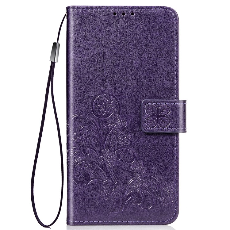 Imprint Clover Style Leather Wallet Stand Mobile Cell Shell for iPhone 11 6.1 inch - Purple-2