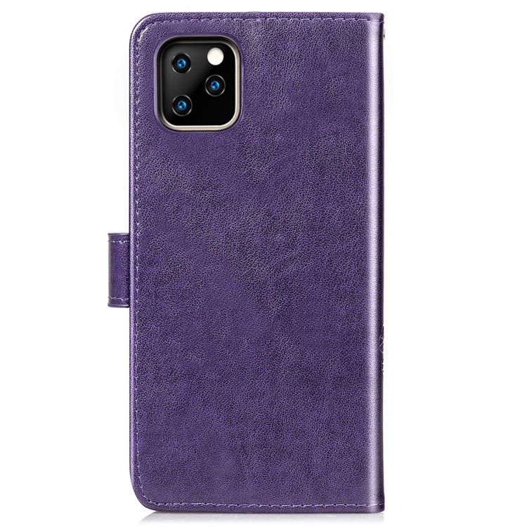Imprint Clover Style Leather Wallet Stand Mobile Cell Shell for iPhone 11 6.1 inch - Purple-3