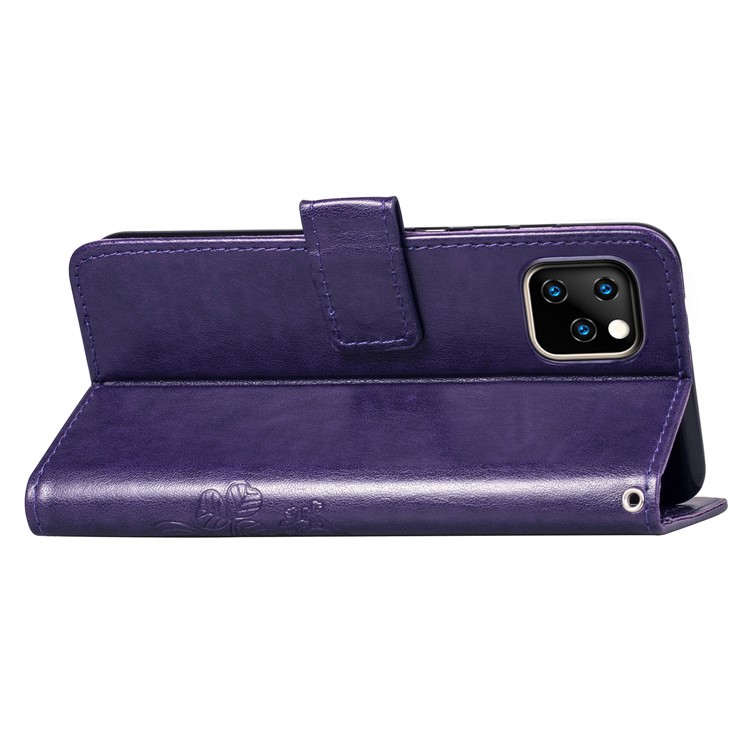 Imprint Clover Style Leather Wallet Stand Mobile Cell Shell for iPhone 11 6.1 inch - Purple-6