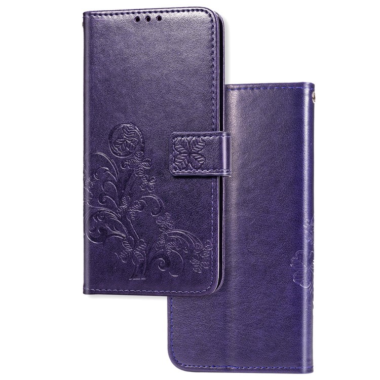 Imprint Clover Style Leather Wallet Stand Mobile Cell Shell for iPhone 11 6.1 inch - Purple-7