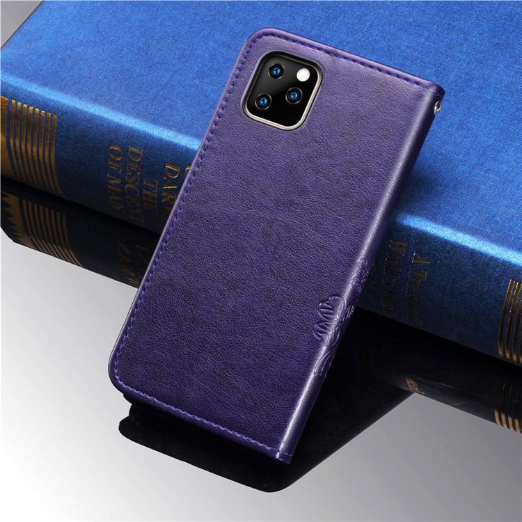 Imprint Clover Style Leather Wallet Stand Mobile Cell Shell for iPhone 11 6.1 inch - Purple-9