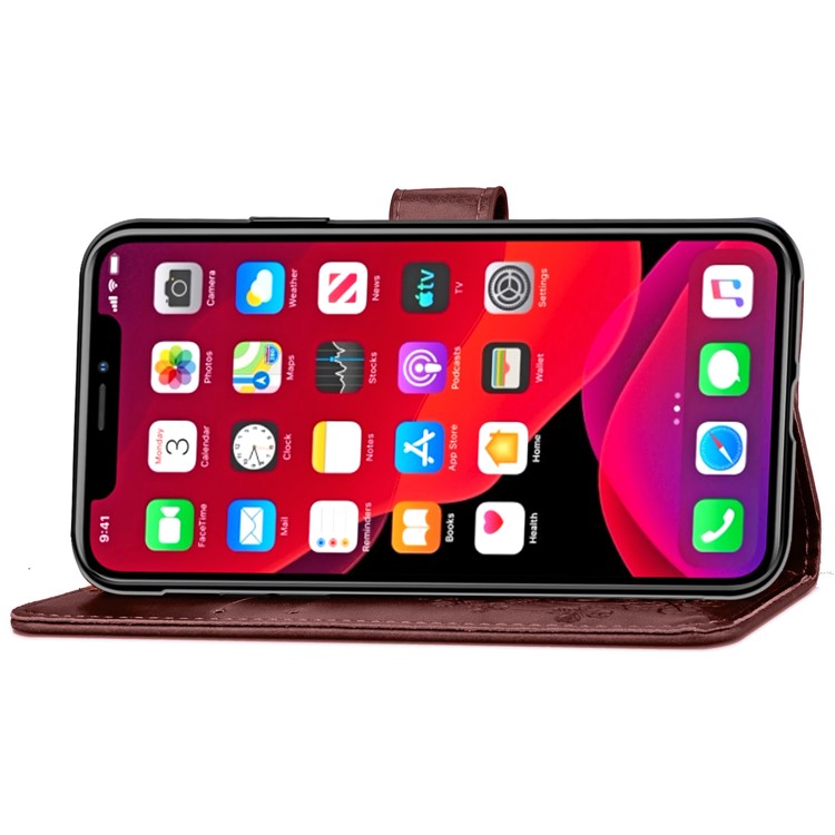 Imprint Clover Style Leather Wallet Stand Mobile Cell Shell for iPhone 11 6.1 inch - Coffee-10