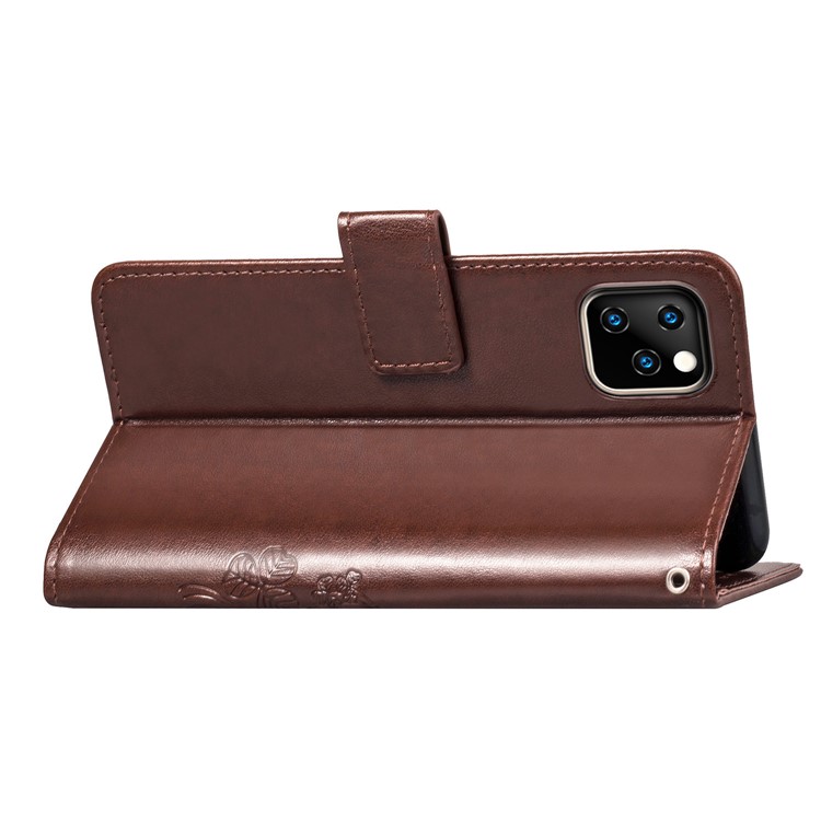 Imprint Clover Style Leather Wallet Stand Mobile Cell Shell for iPhone 11 6.1 inch - Coffee-11