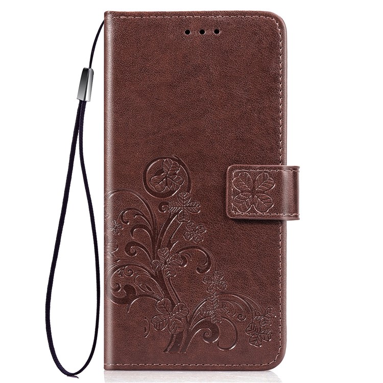 Imprint Clover Style Leather Wallet Stand Mobile Cell Shell for iPhone 11 6.1 inch - Coffee-2