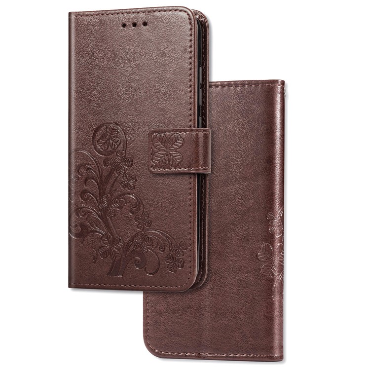 Imprint Clover Style Leather Wallet Stand Mobile Cell Shell for iPhone 11 6.1 inch - Coffee-3