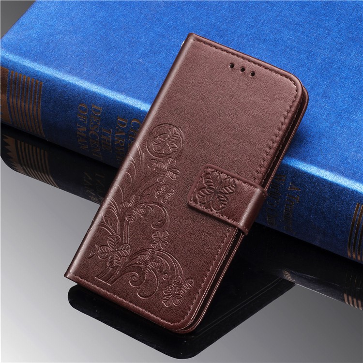 Imprint Clover Style Leather Wallet Stand Mobile Cell Shell for iPhone 11 6.1 inch - Coffee-4