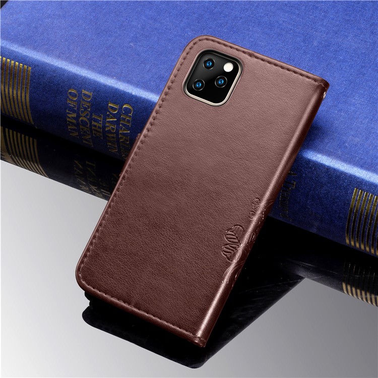 Imprint Clover Style Leather Wallet Stand Mobile Cell Shell for iPhone 11 6.1 inch - Coffee-5