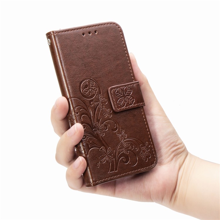 Imprint Clover Style Leather Wallet Stand Mobile Cell Shell for iPhone 11 6.1 inch - Coffee-7