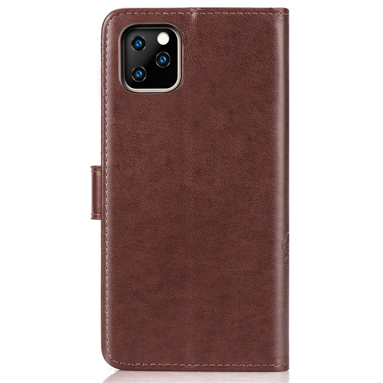 Imprint Clover Style Leather Wallet Stand Mobile Cell Shell for iPhone 11 6.1 inch - Coffee-8