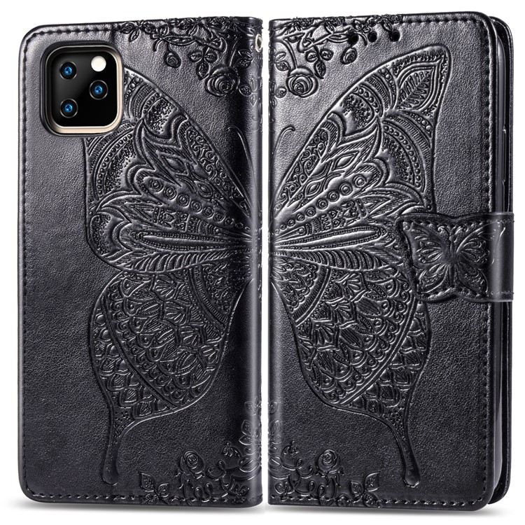 For iPhone 11 6.1 inch Imprint Butterfly Leather Covering - Black-1