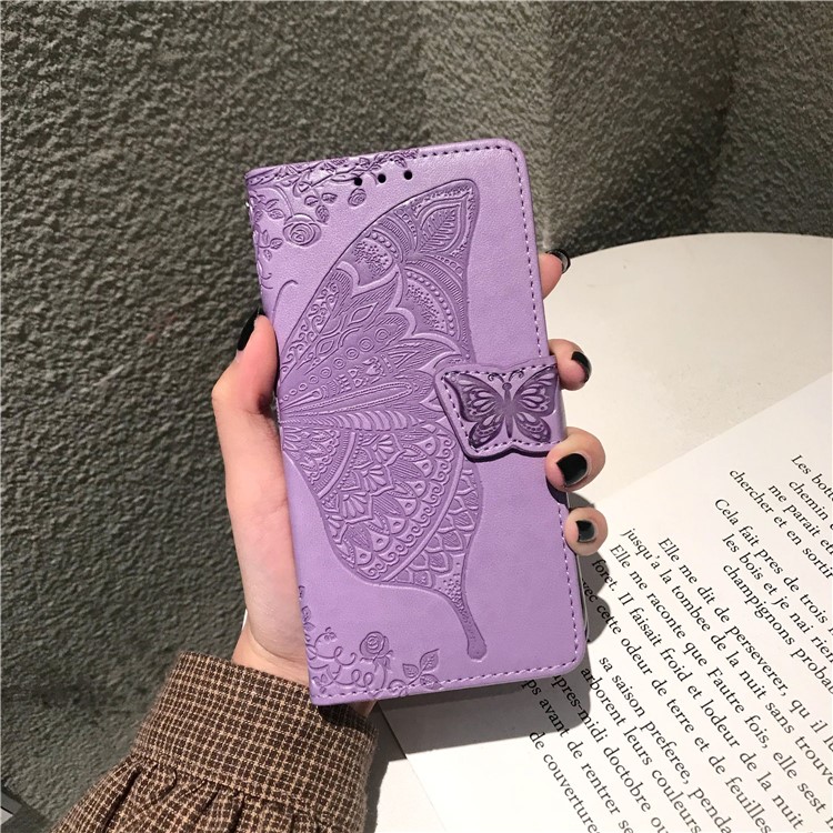 For iPhone 11 6.1 inch Imprint Butterfly Leather Covering - Light Purple-12