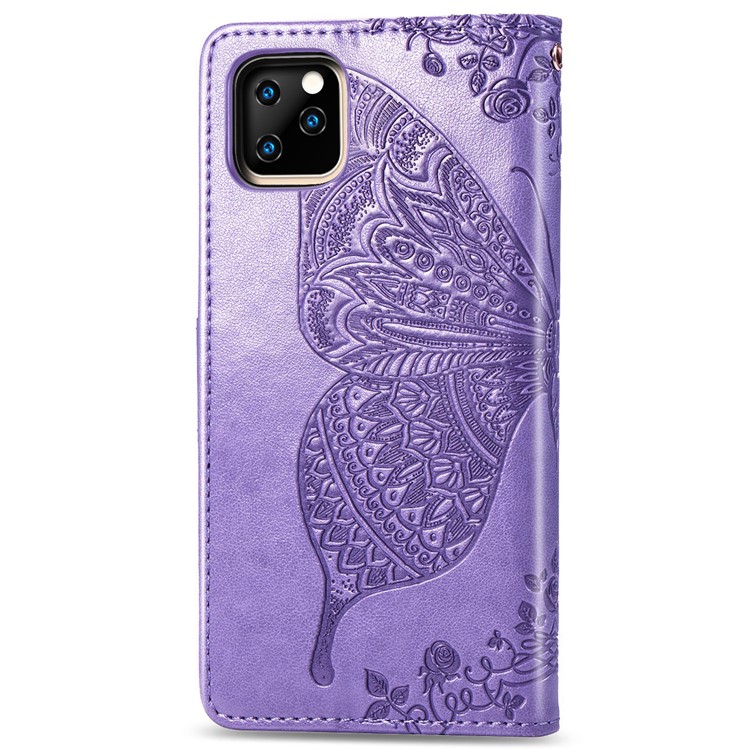 For iPhone 11 6.1 inch Imprint Butterfly Leather Covering - Light Purple-3