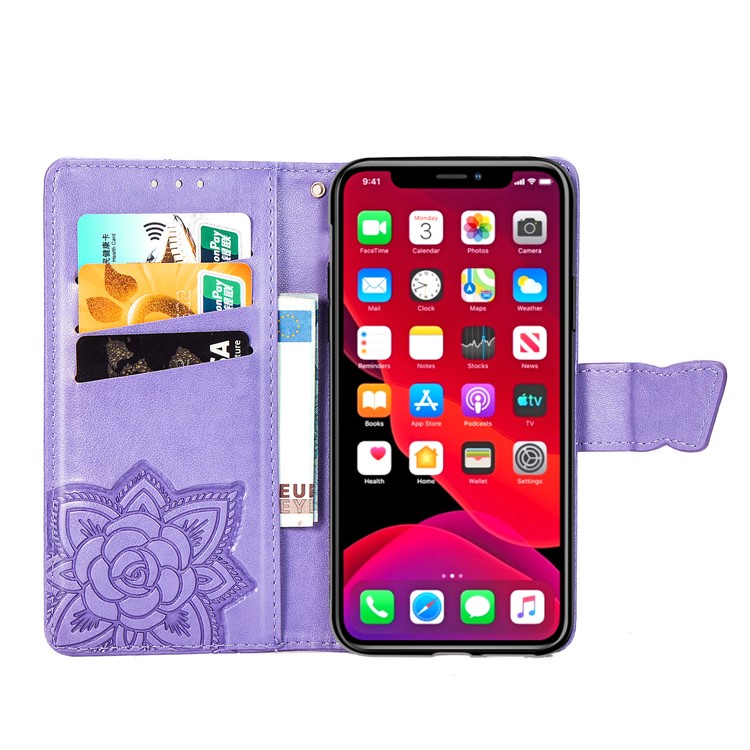 For iPhone 11 6.1 inch Imprint Butterfly Leather Covering - Light Purple-4